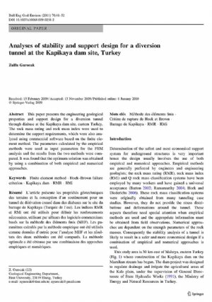 کتاب Analyses of stability and support design for a diversion tunnel at the Kapikaya dam site, Turkey