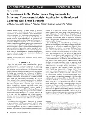 کتاب A Framework to Set Performance Requirements for Structural Component Models: Application to Reinforced Concrete Wall Shear Strength